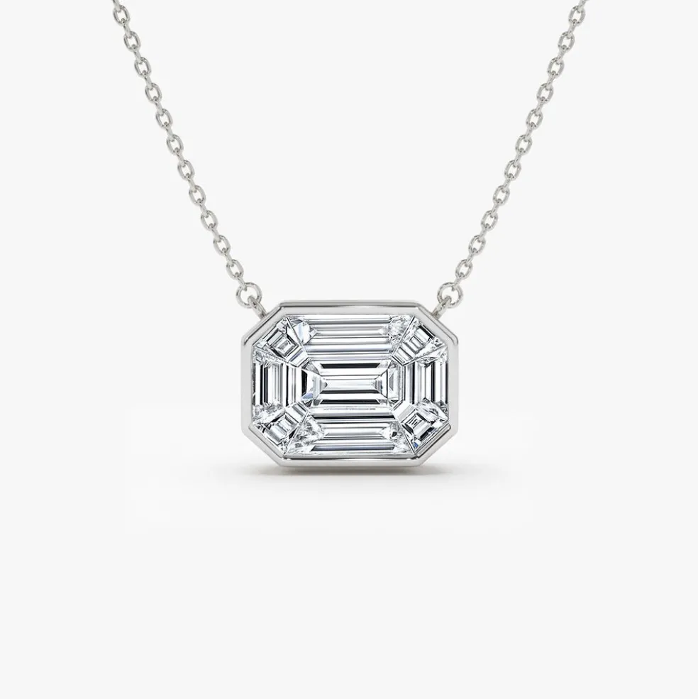 14k Illusion Setting Step Cut Mosaic Diamond Necklace