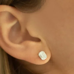 14k Illusion Setting Step Cut Mosaic Diamond Studs