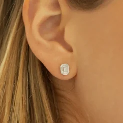 14k Illusion Setting Step Cut Mosaic Diamond Studs