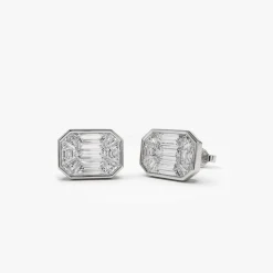 14k Illusion Setting Step Cut Mosaic Diamond Studs
