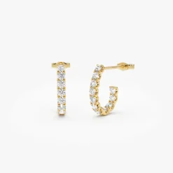 14k Inside Out J Hoop Diamond Earrings