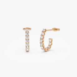 14k Inside Out J Hoop Diamond Earrings
