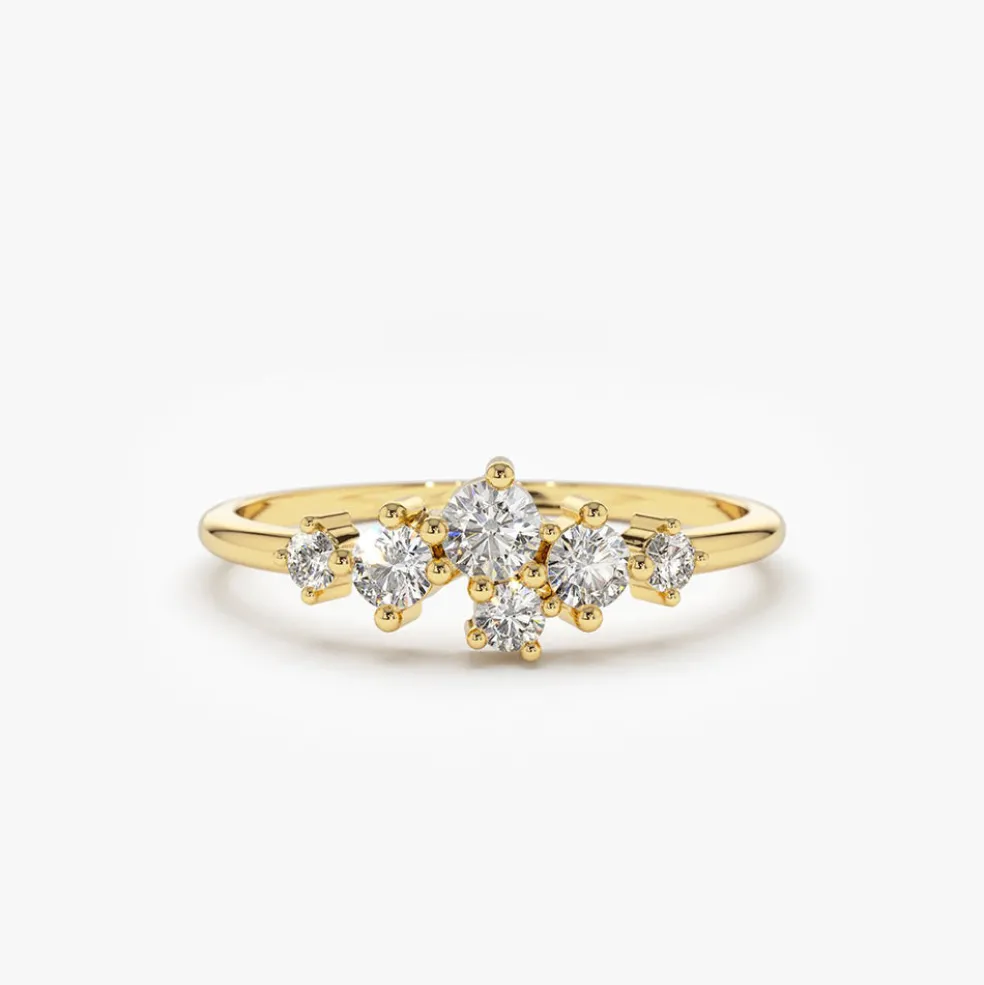 14K Large Diamond Cluster Ring