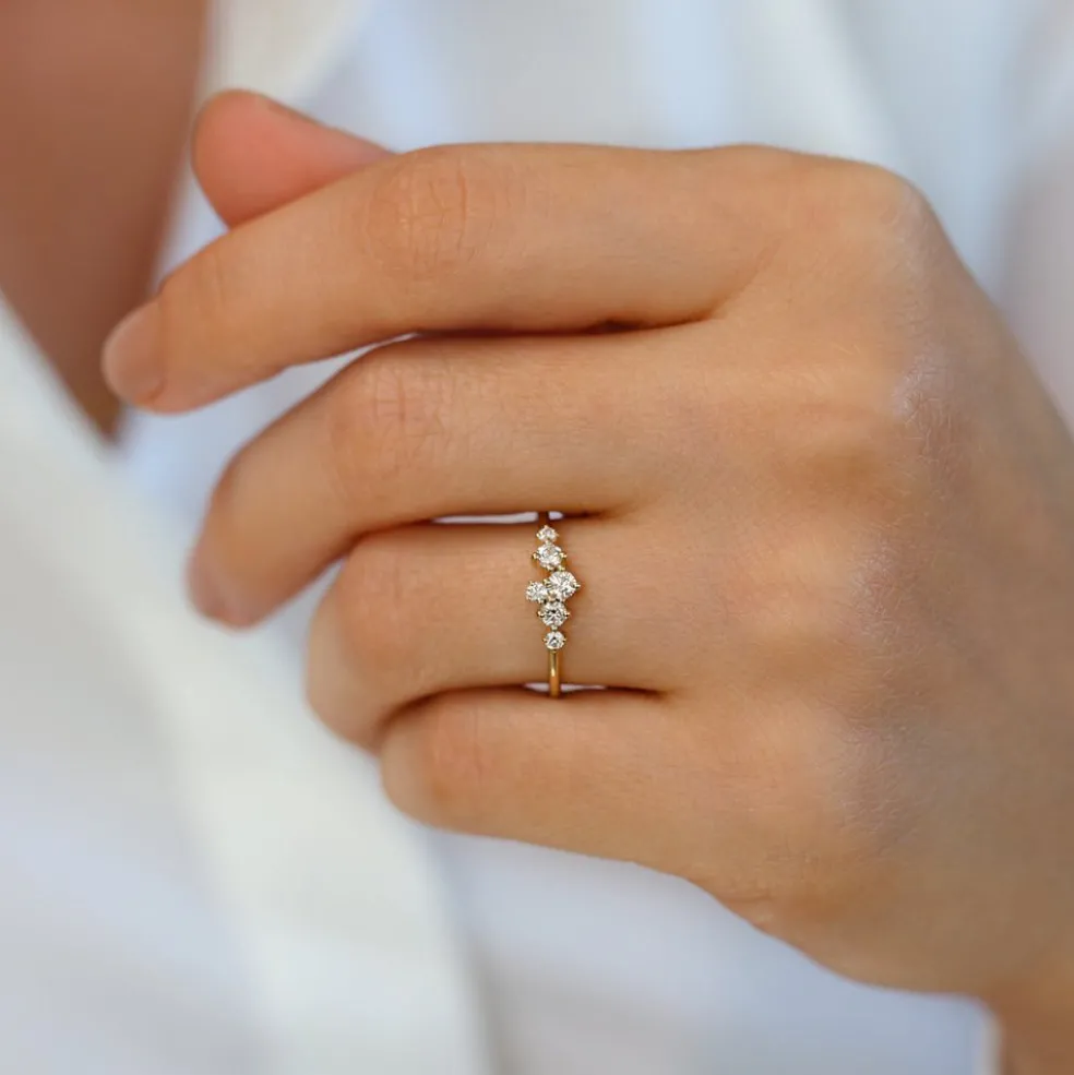 14K Large Diamond Cluster Ring