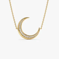 14k Large Diamond Crescent Moon Necklace