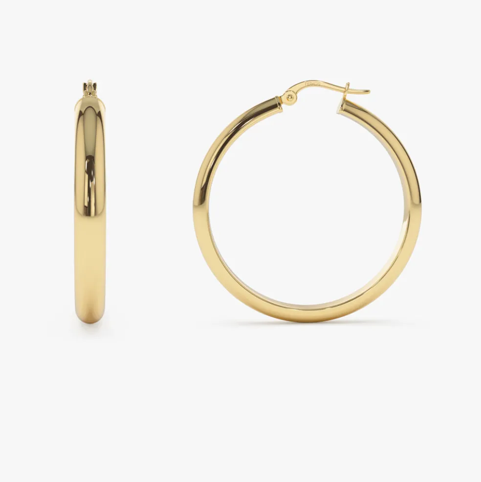 14k Large Gold Hoop Earrings 35MM