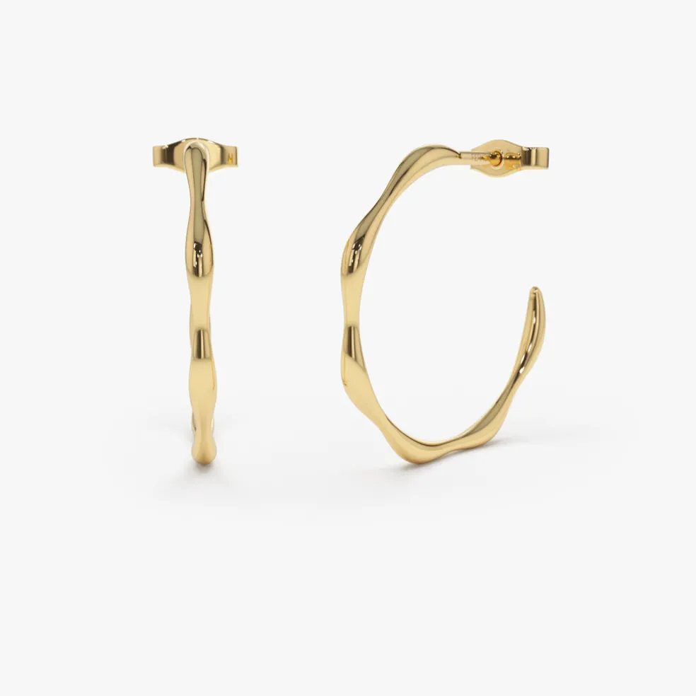 14k Large Wave Hoop Earrings