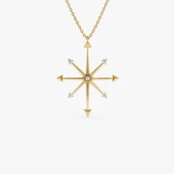 14k Layering Diamond Compass Charm Necklace