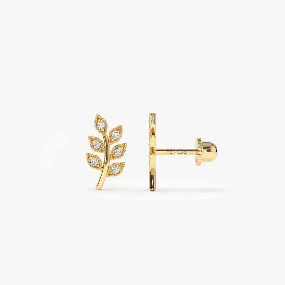 14k Leaf Diamond Helix Piercing