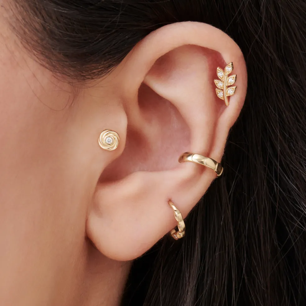 14k Leaf Diamond Helix Piercing