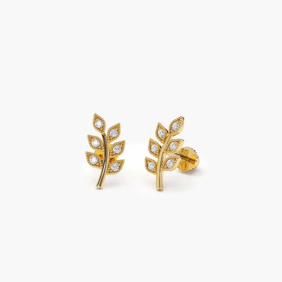 14k Leaf Diamond Helix Piercing