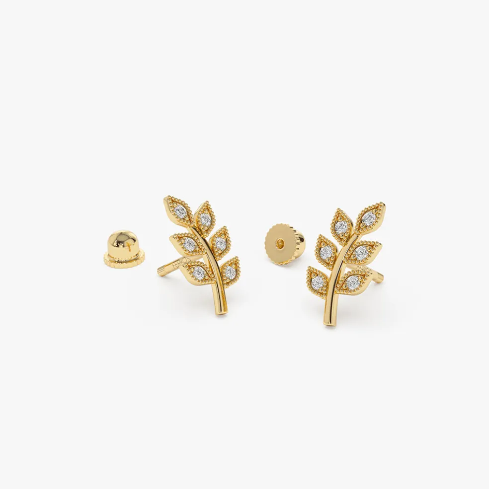 14k Leaf Diamond Helix Piercing