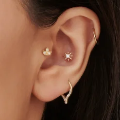 14k Leaf Petal Diamond Helix Piercing