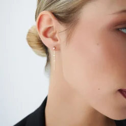 14K Linear Bar Triple Diamond Drop Earrings