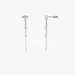 14K Linear Bar Triple Diamond Drop Earrings