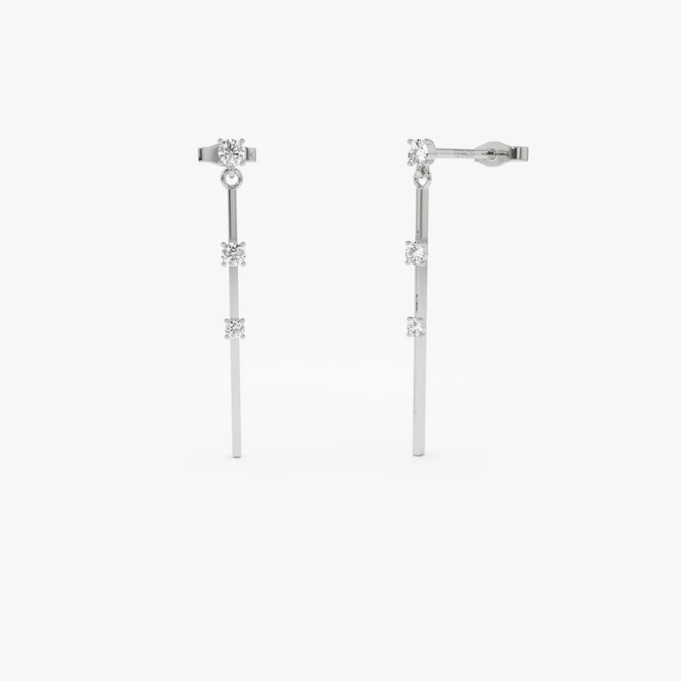 14K Linear Bar Triple Diamond Drop Earrings