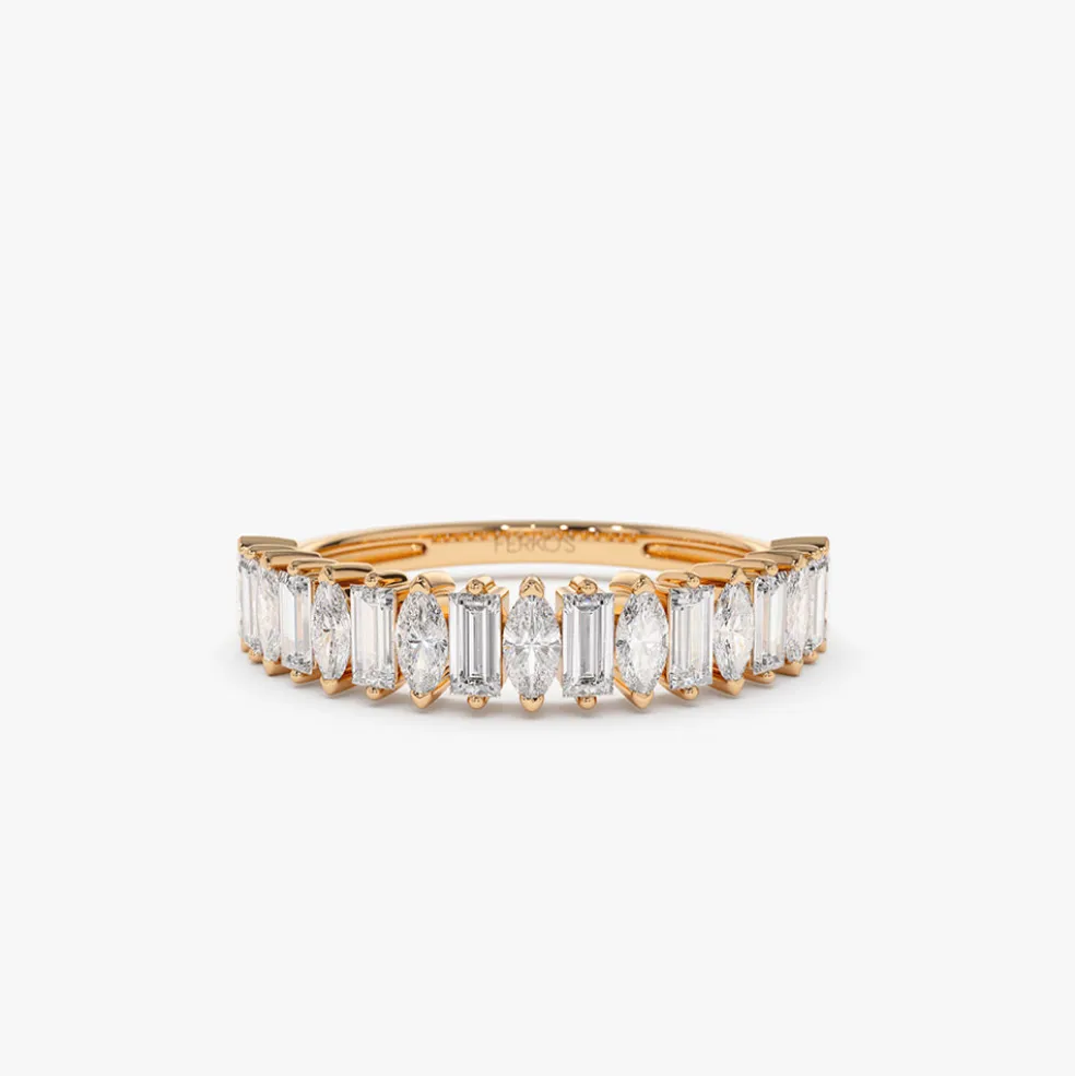 14k Marquise & Baguette Diamond Wedding Ring