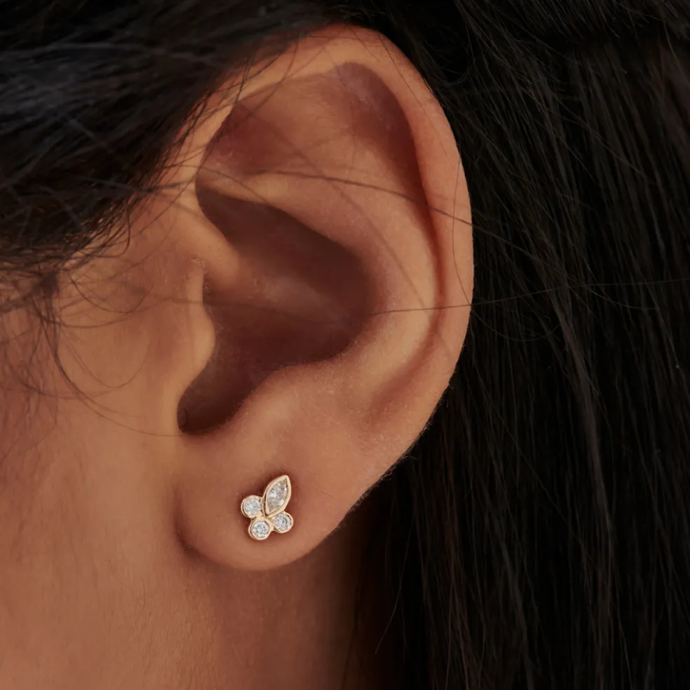 14k Marquise & Round Diamond Crown Earrings