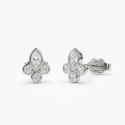 14k Marquise & Round Diamond Crown Earrings