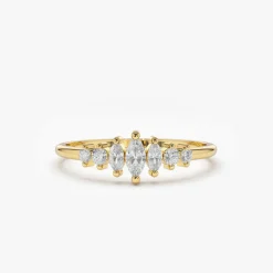 14k Marquise & Round Diamond Anniversary Band