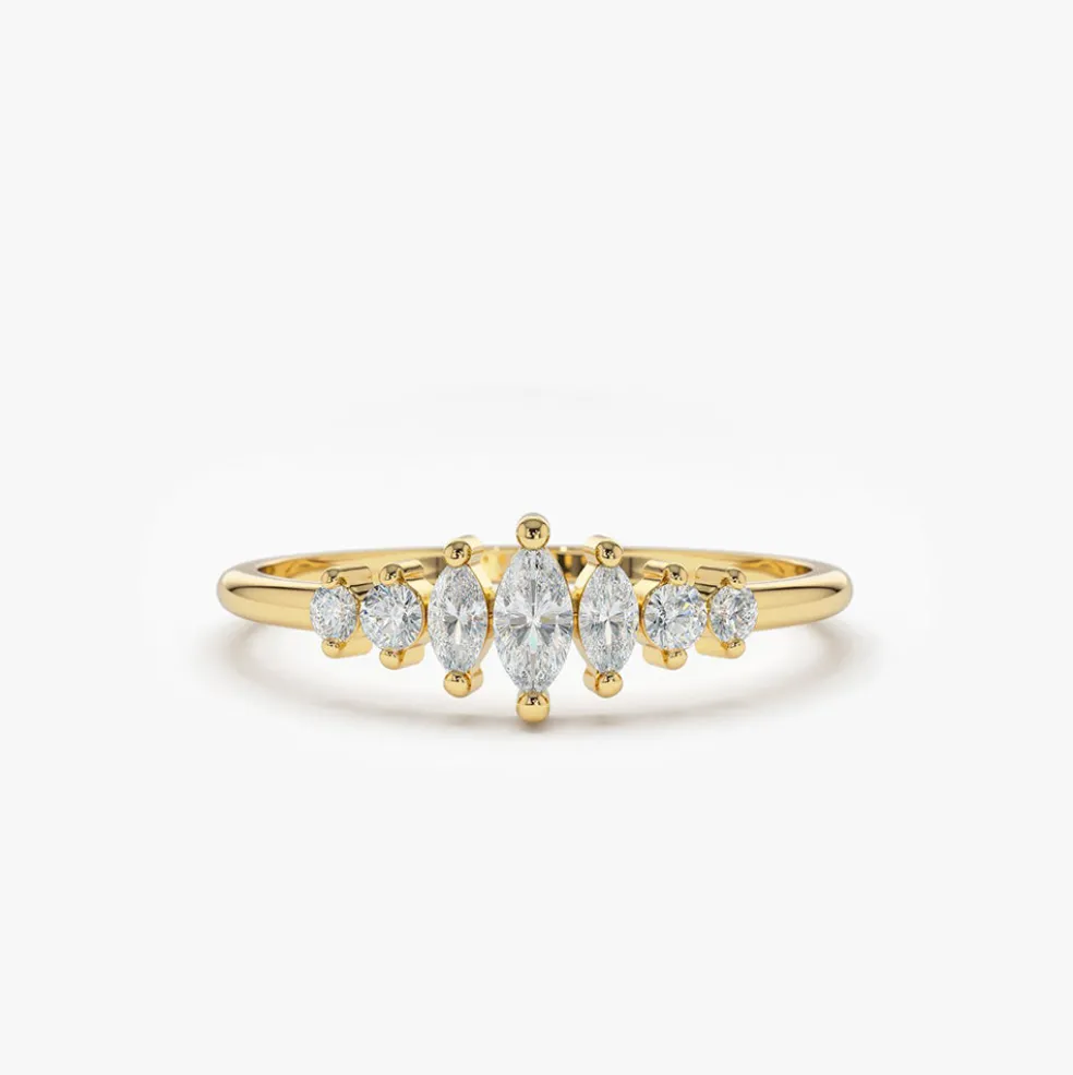 14k Marquise & Round Diamond Anniversary Band