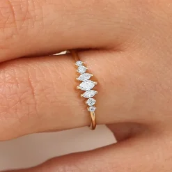 14k Marquise & Round Diamond Anniversary Band