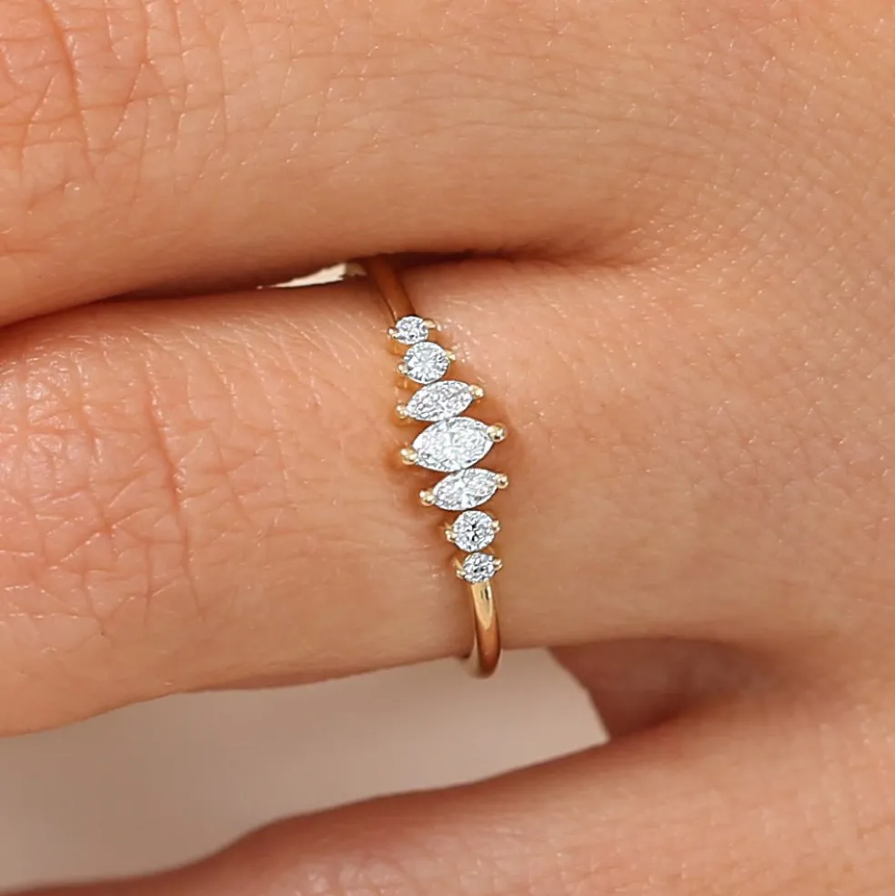 14k Marquise & Round Diamond Anniversary Band