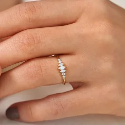 14k Marquise & Round Diamond Anniversary Band