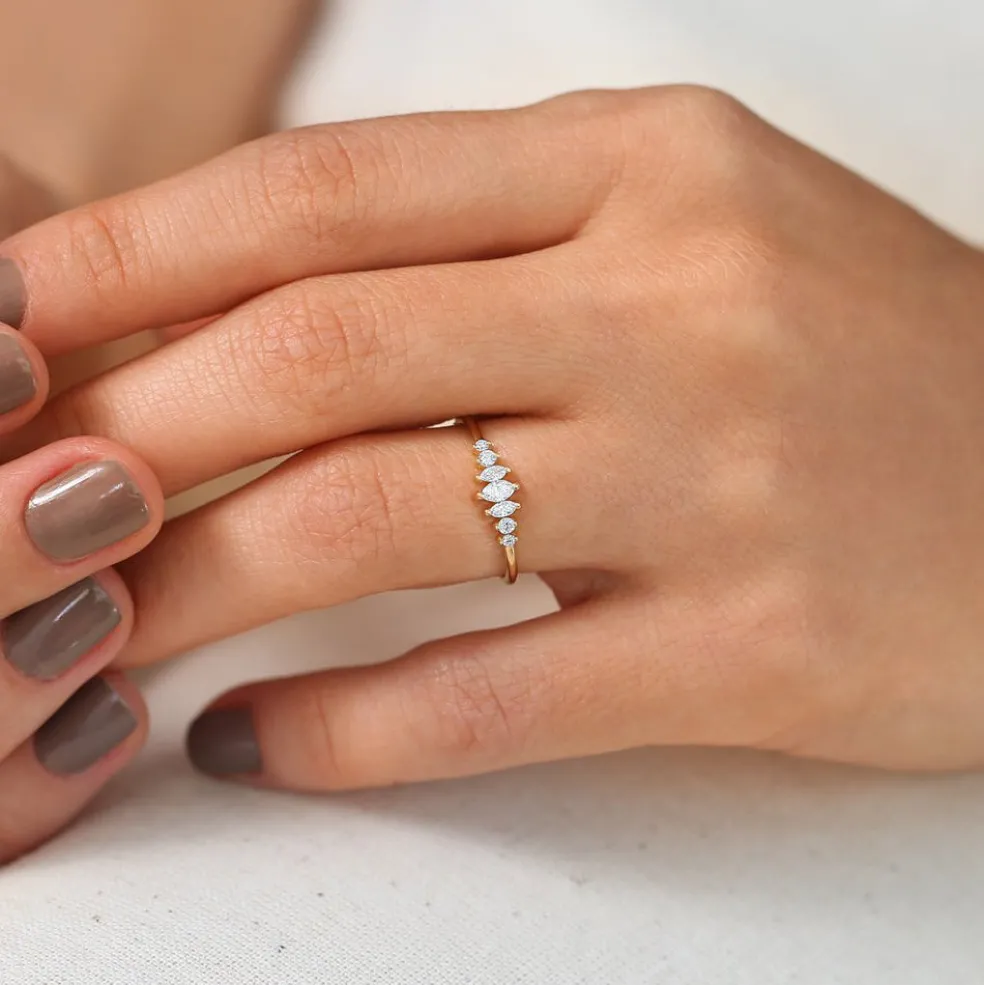 14k Marquise & Round Diamond Anniversary Band