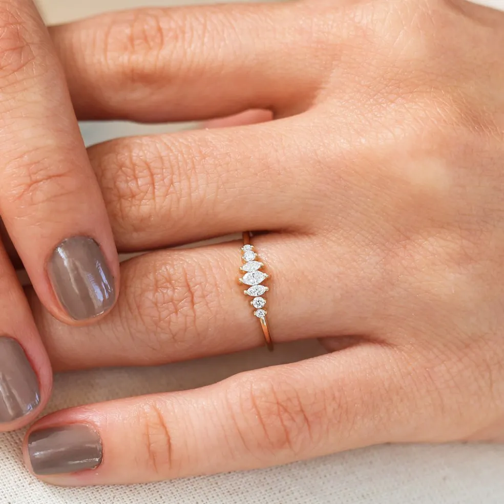 14k Marquise & Round Diamond Anniversary Band