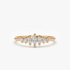 14k Marquise & Round Diamond Anniversary Band
