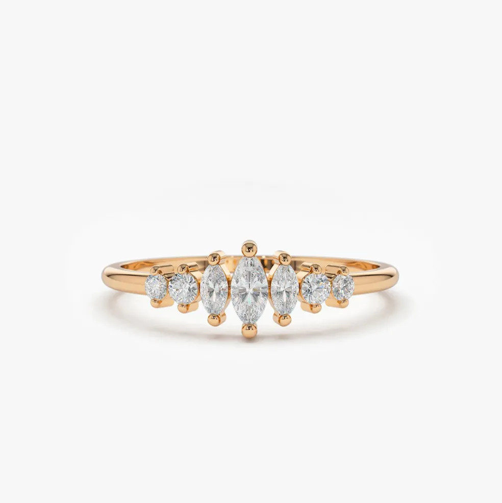 14k Marquise & Round Diamond Anniversary Band