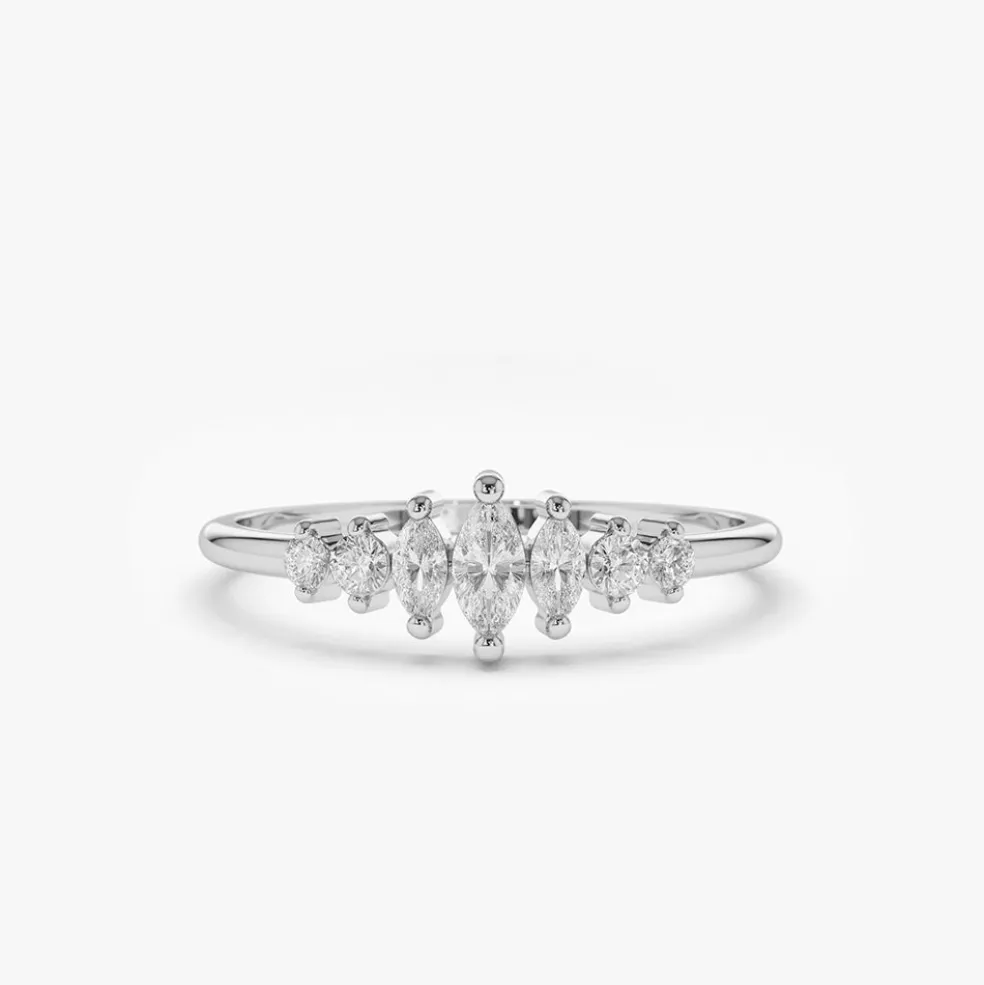 14k Marquise & Round Diamond Anniversary Band