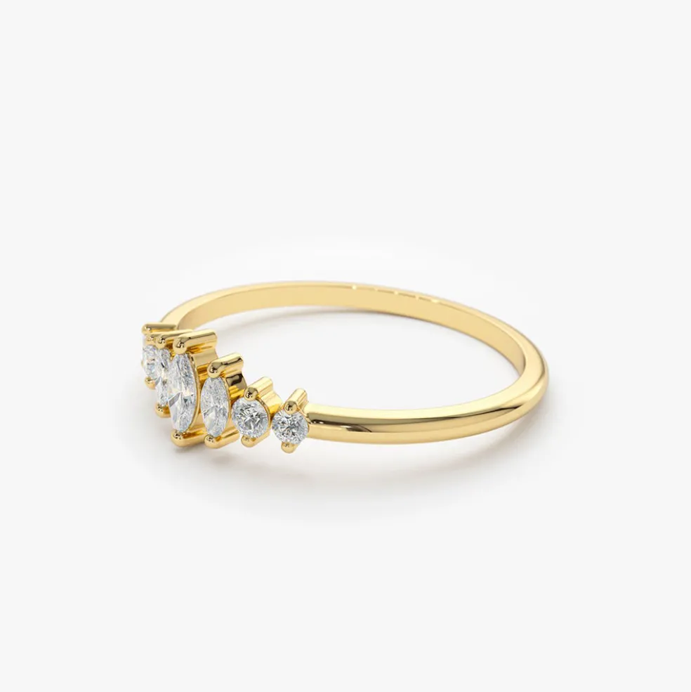 14k Marquise & Round Diamond Anniversary Band