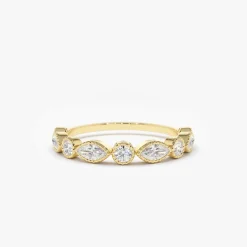 14K Marquise and Round Diamond Milgrain Bezel Setting Ring