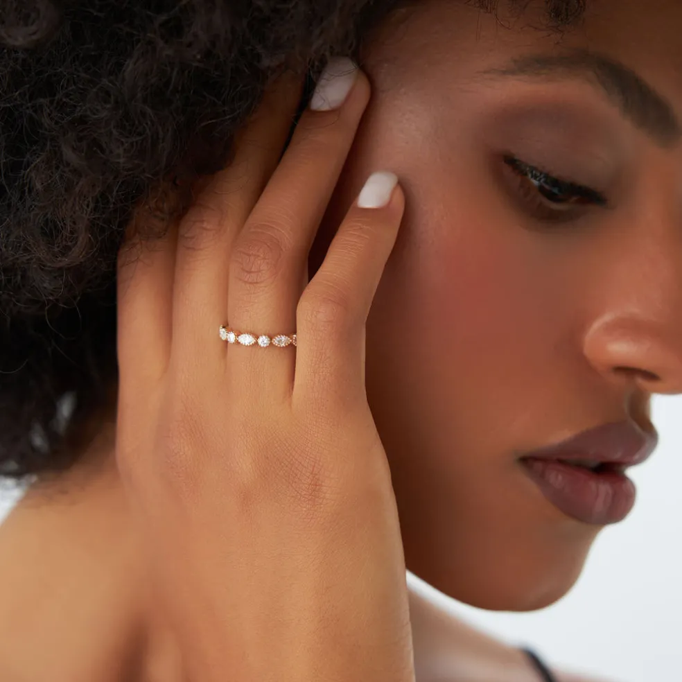 14K Marquise and Round Diamond Milgrain Bezel Setting Ring