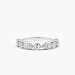14K Marquise and Round Diamond Milgrain Bezel Setting Ring