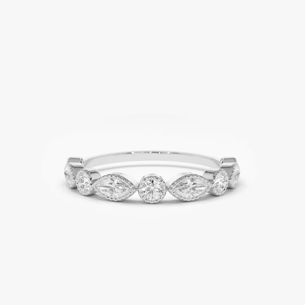 14K Marquise and Round Diamond Milgrain Bezel Setting Ring