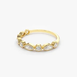 14K Marquise and Round Diamond Milgrain Bezel Setting Ring
