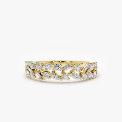 14K Marquise Baguette and Round Diamond Anniversary Band