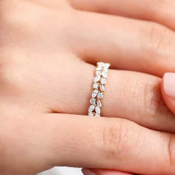14K Marquise Baguette and Round Diamond Anniversary Band