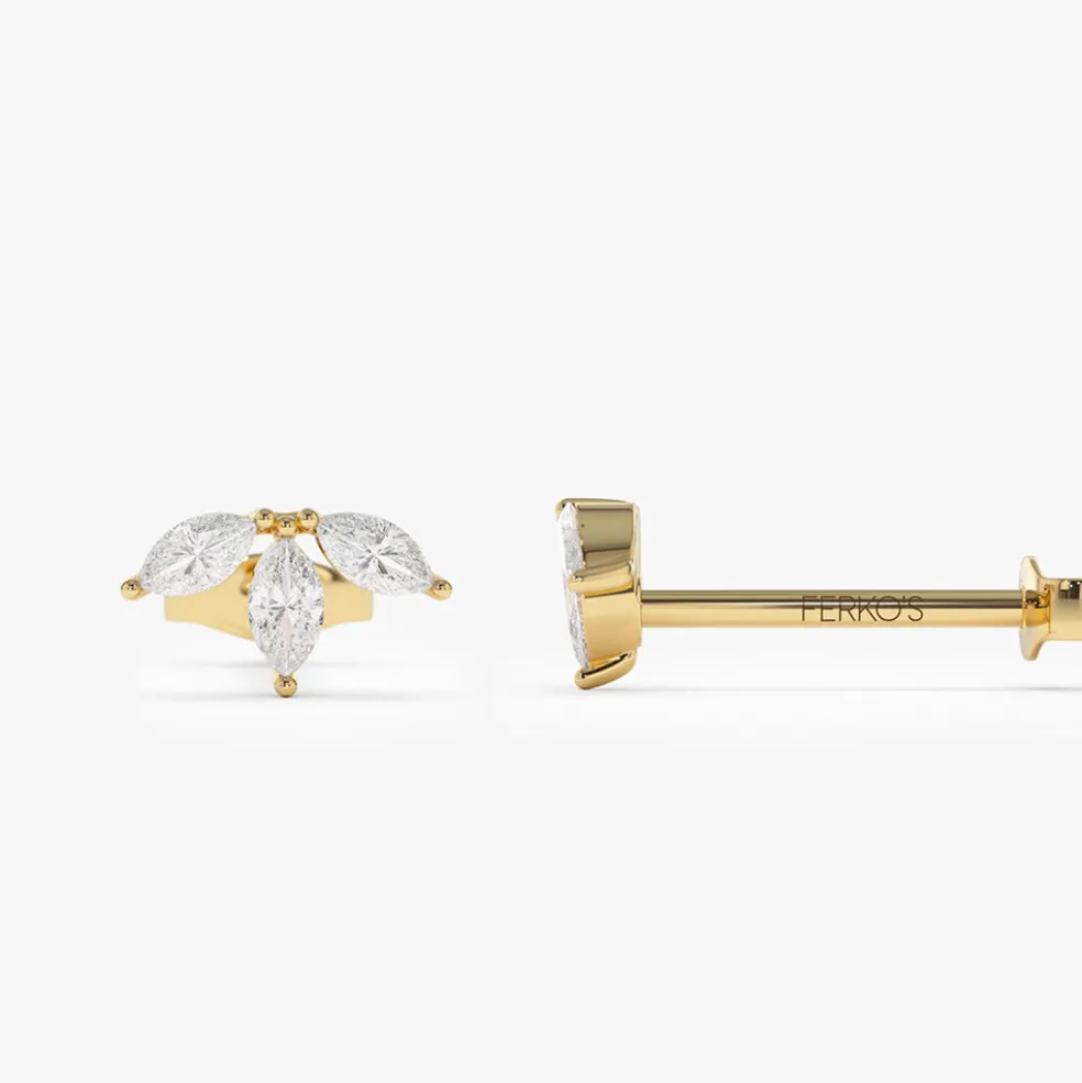 14k Marquise Crown Stud Earrings