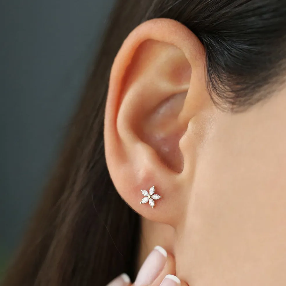 14k Marquise Diamond Floral Studs