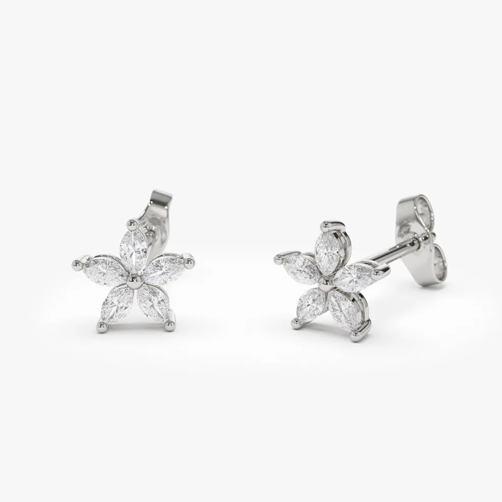 14k Marquise Diamond Floral Studs