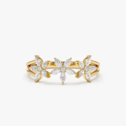 14k Marquise Diamond Multi-Flower Ring
