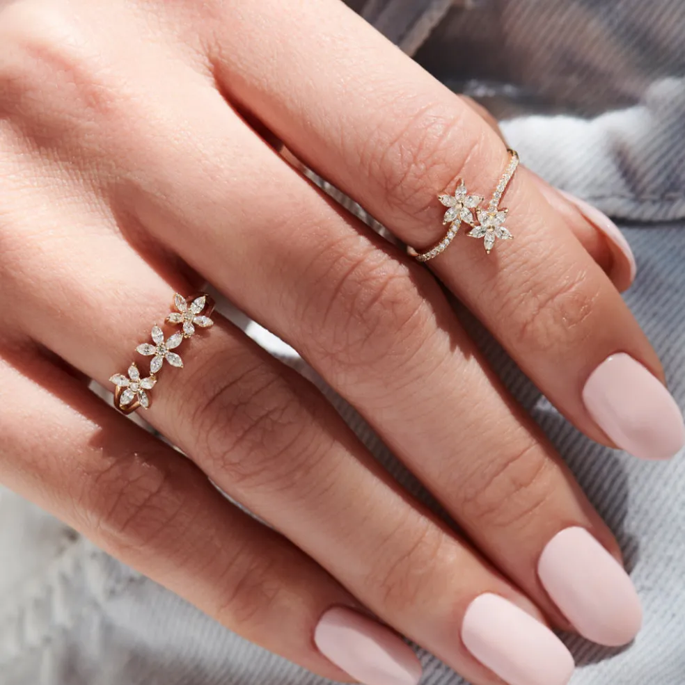 14k Marquise Diamond Multi-Flower Ring