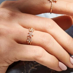 14k Marquise Diamond Multi-Flower Ring