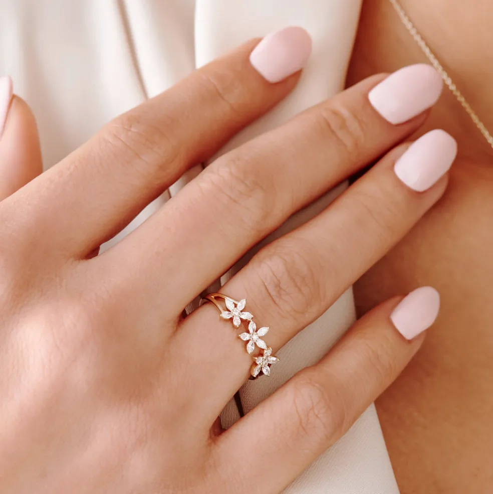 14k Marquise Diamond Multi-Flower Ring