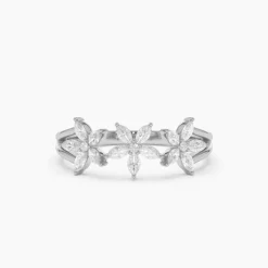 14k Marquise Diamond Multi-Flower Ring