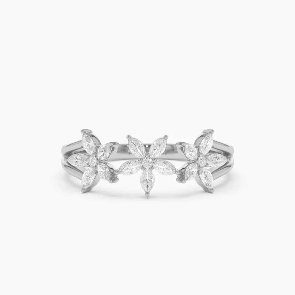 14k Marquise Diamond Multi-Flower Ring